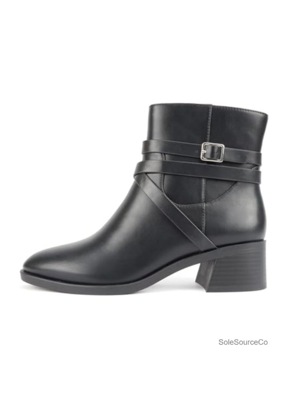 Women Round Toe Low Block Heel Ankle Boot Side Zipper